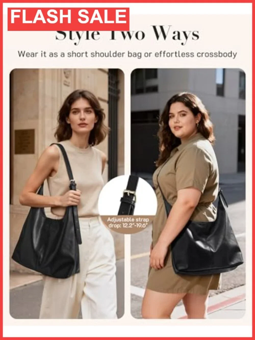 Hobo Bag Vegan Leather Shoulder Crossbody Purse with Pouch